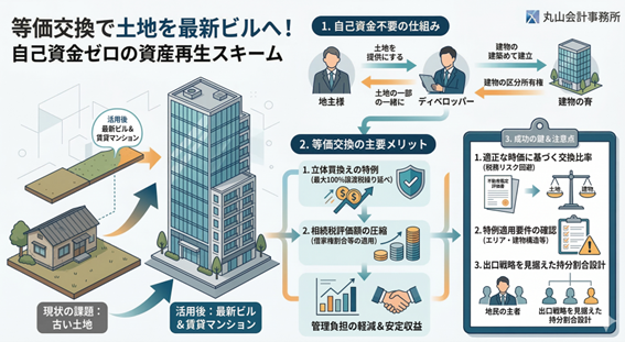手出しゼロで資産を再生？「等価交換」で古い土地を最新ビルに変える節税スキーム