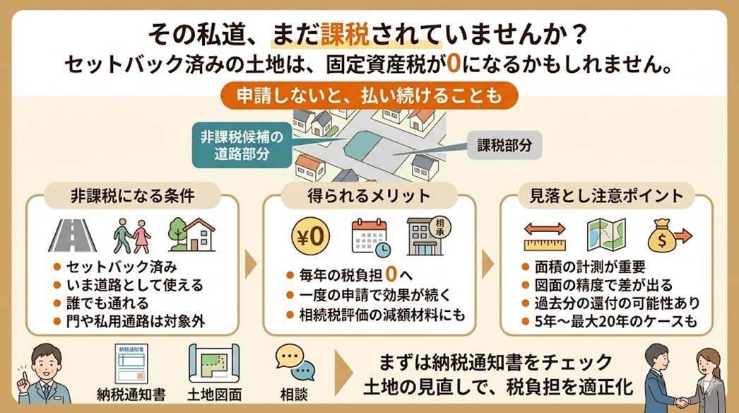 その道路、実は「非課税」かも？セットバック済みの土地で固定資産税を適正化する秘訣