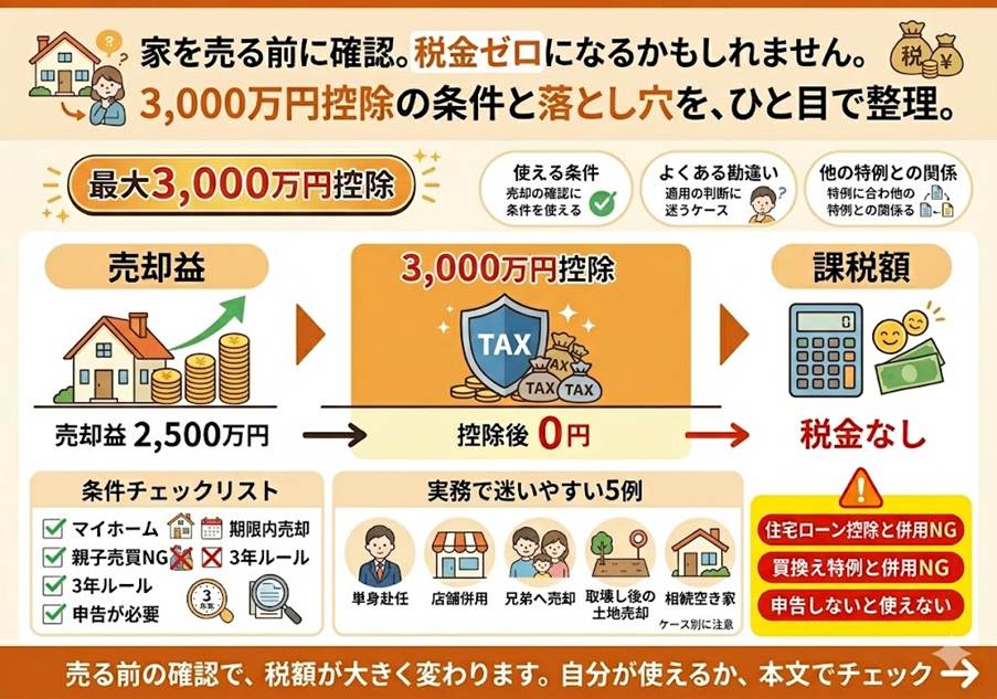 マイホーム売却で税金ゼロに？3,000万円特別控除の仕組みと注意点