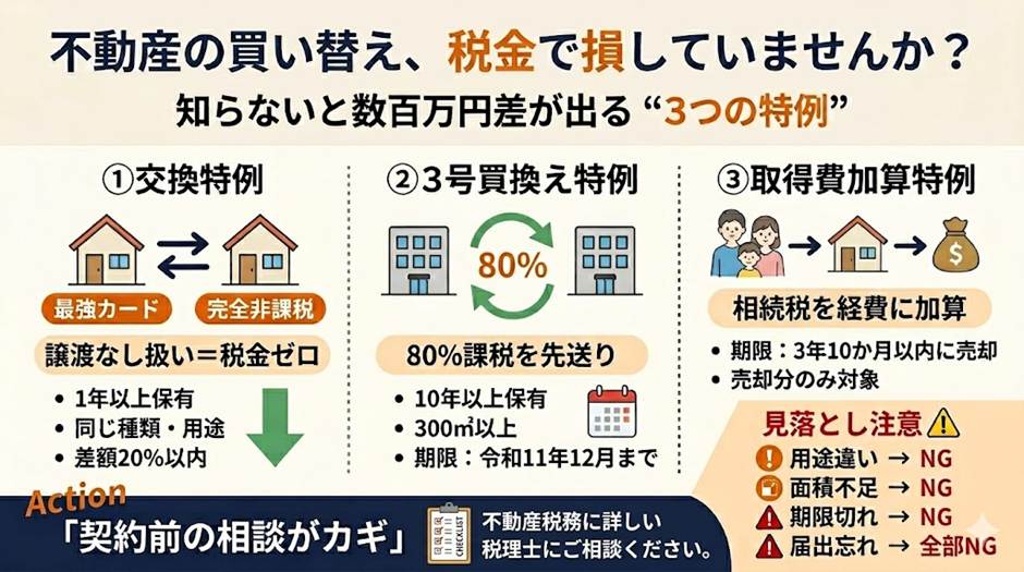 「不動産を売って買い替え」は本当に得？課税を先送りする3つの特例と見落としがちな要件
