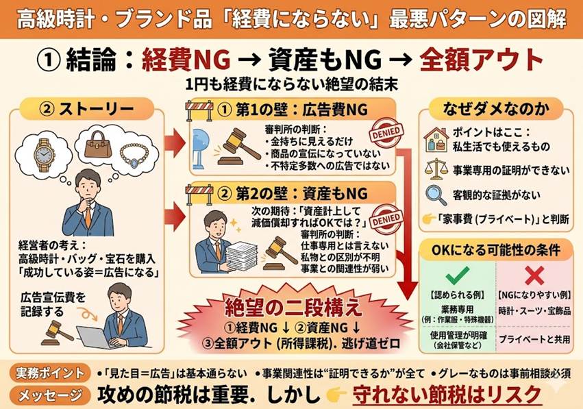 高級時計は「広告費」か「資産」か？審判所が下した、笑えない「二段構えの否認」