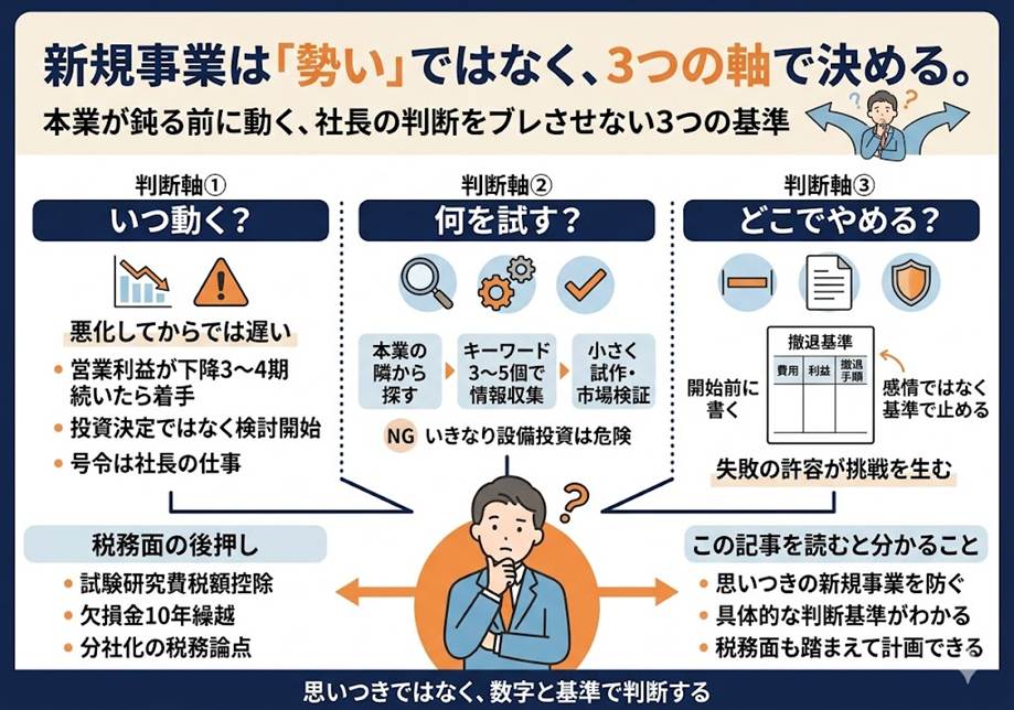 本業が伸び悩む時、社長はいつ新規事業に動くべきか──意思決定を動かす3つの判断軸