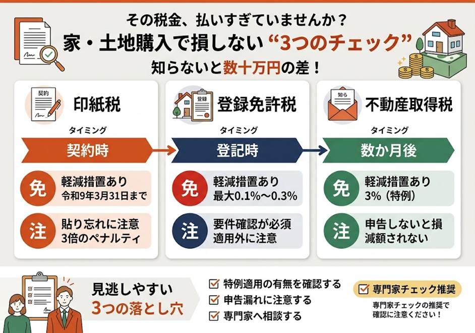 家・土地を買うときの3つの税金は本当に正しく払えていますか——軽減措置を取り逃さない3つの実務ポイント