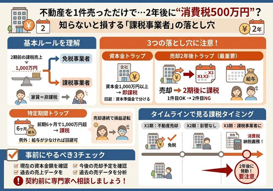 不動産を売ったら来々期に消費税？—法人オーナーが見落としがちな3つの「課税事業者」判定