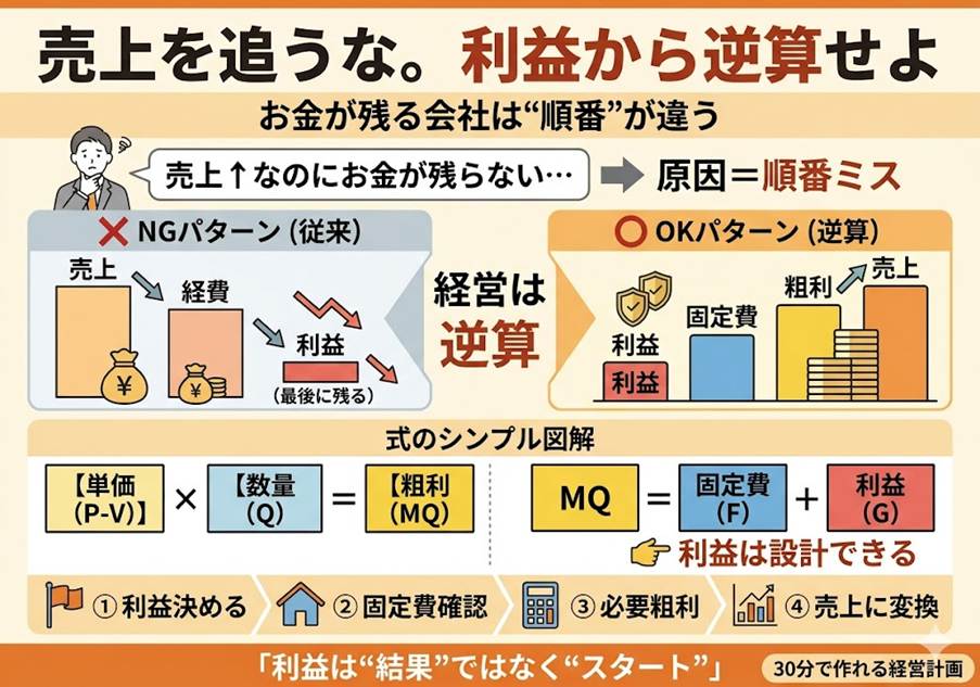 売上を追うな。利益から逆算せよ(経営は逆算だ)