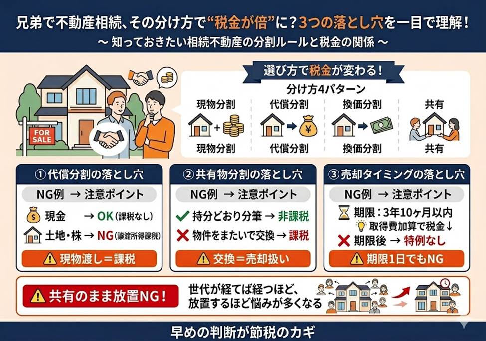 兄弟で相続した不動産、どう分ける？知らないと税負担が跳ね上がる3つの落とし穴