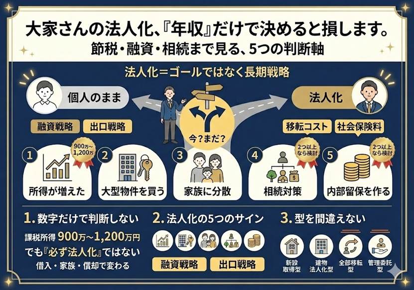 大家さんの法人化はいつ動く？節税で差がつく5つの判断軸