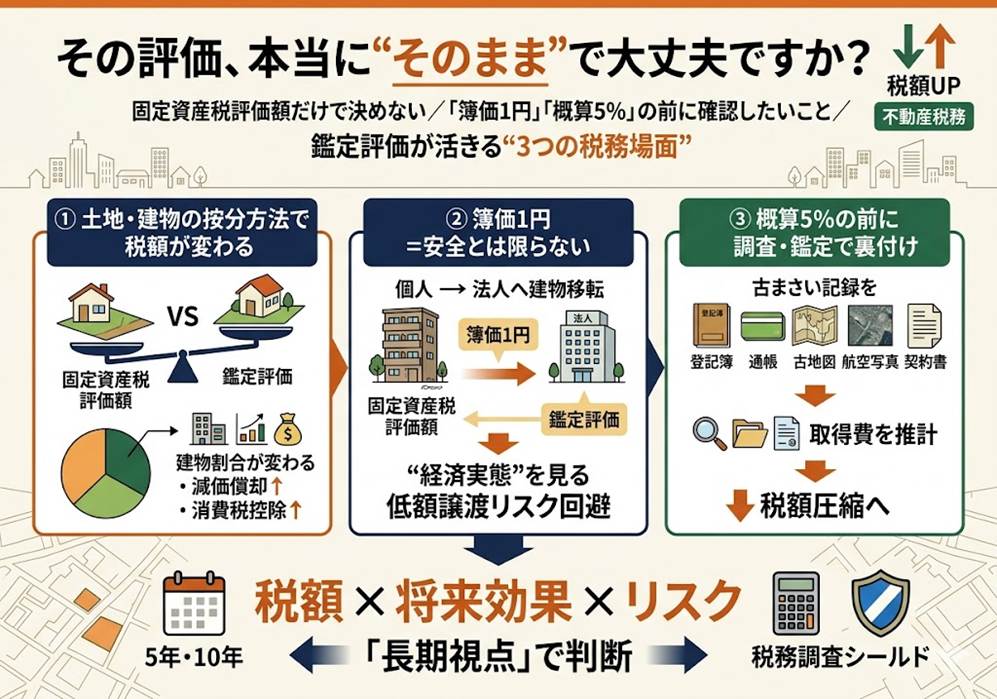 鑑定評価は相続税申告のためだけ？—税負担を動かす不動産税務の3つの場面