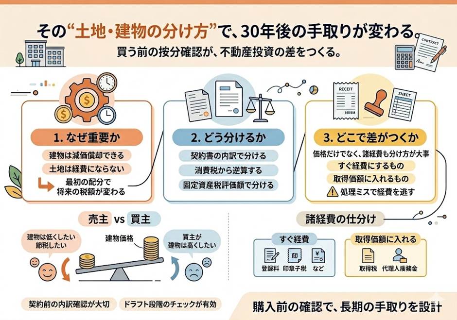 土地と建物の按分、契約書のまま鵜呑みで本当に得？—減価償却で手取りが変わる3つの視点