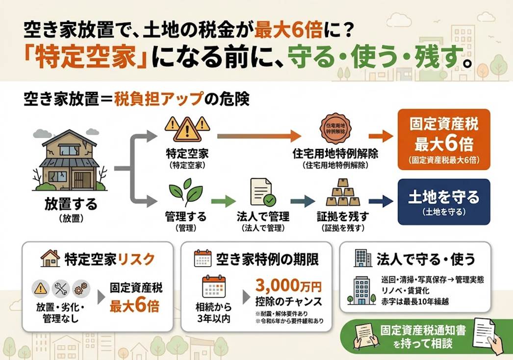 「特定空家」の罠から土地を守る──不動産管理法人による「維持管理スキーム」と税負担の最適化