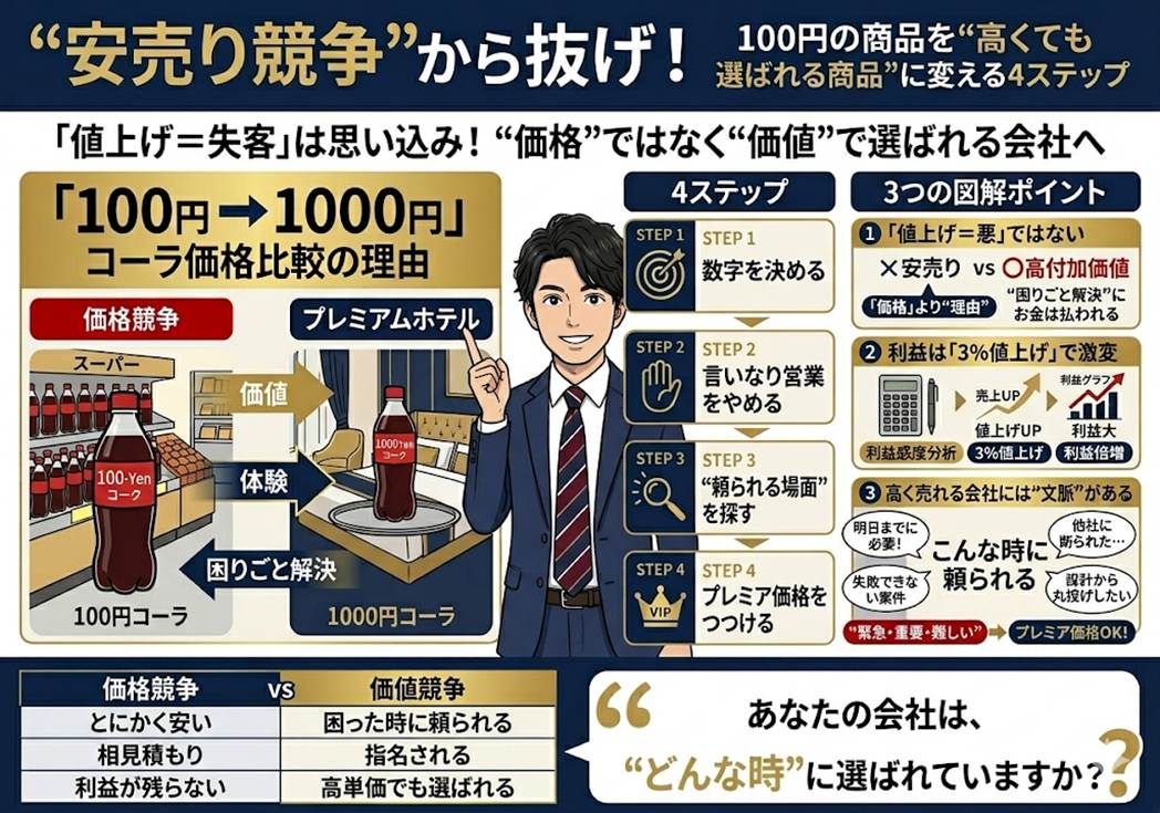 「値上げの壁」を突破せよ!100円のモノを1000円で売るための「4つの具体行動」