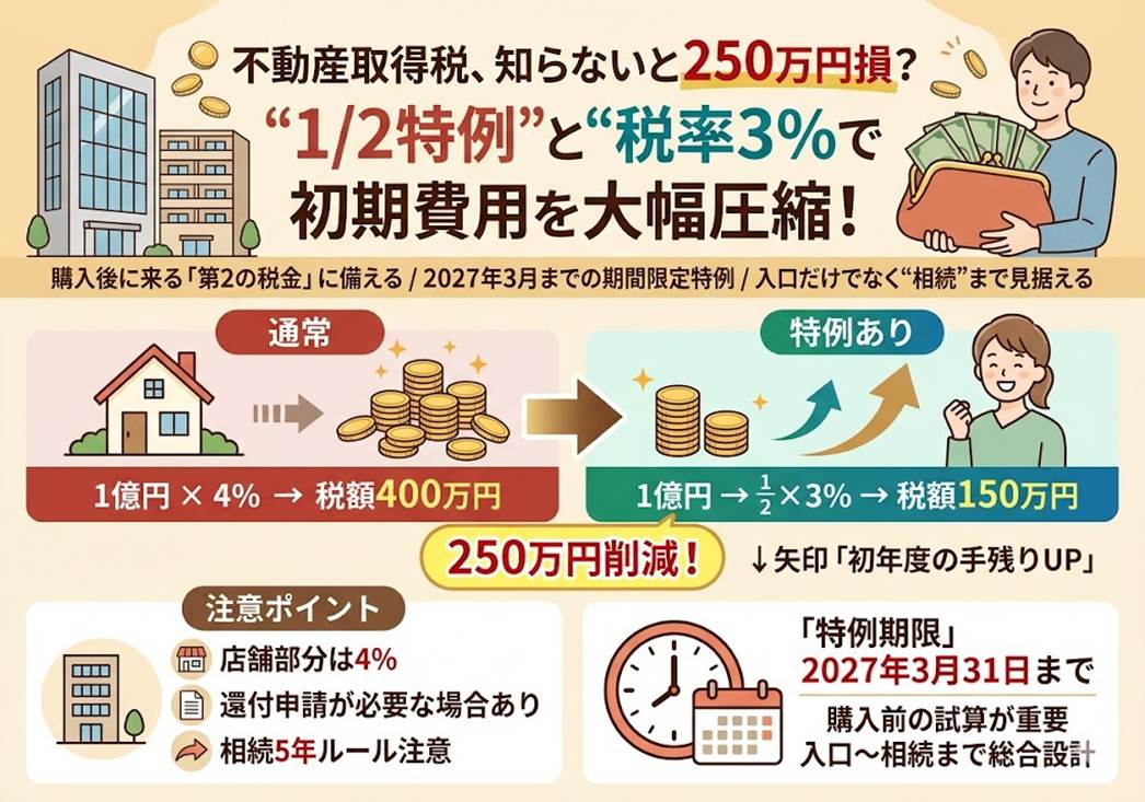 【確定版】不動産取得税の「1/2特例」と「税率3%」を使いこなす初期費用圧縮術