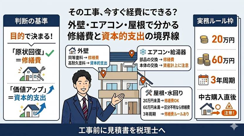 外壁・エアコン・屋根 工事別に分かる修繕費の境界線