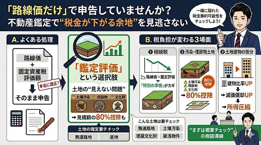 路線価で申告して終わりは損かもしれない——不動産鑑定評価が効く3つの実務局面