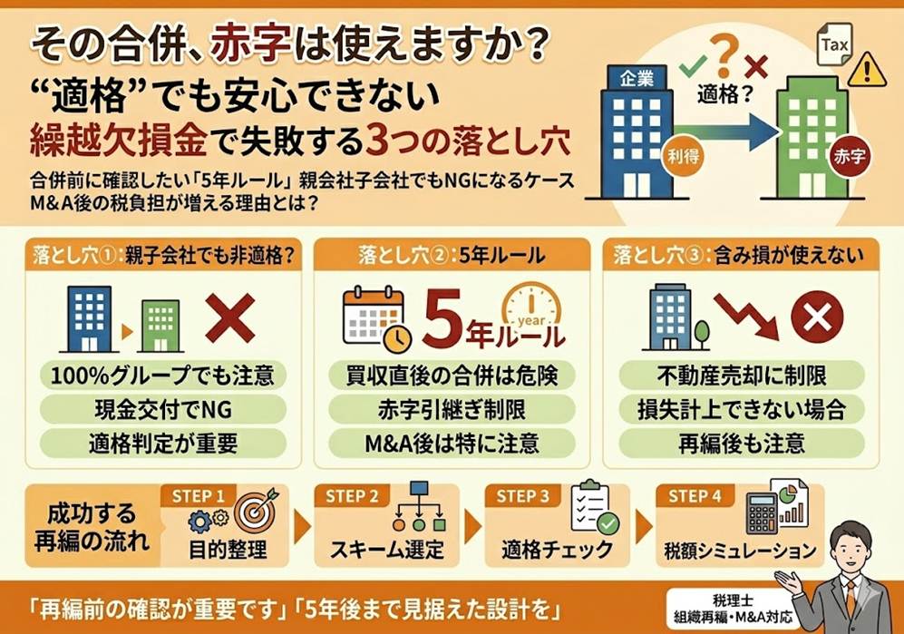 その合併、繰越欠損金は本当に引き継げますか？適格組織再編で見落とされがちな３つの落とし穴