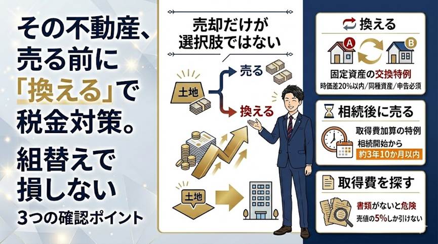 その不動産、売る前に「換える」を検討しましたか？——組替えで課税を抑える3つの視点