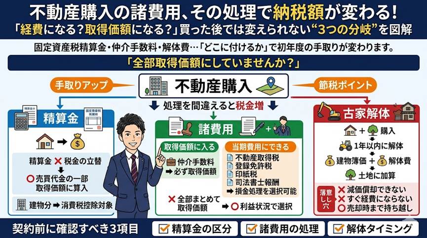 買った不動産の諸費用、ぜんぶ「取得価額」にしていませんか？——当期に落とせる・落とせないで手取りが変わる3つの分岐