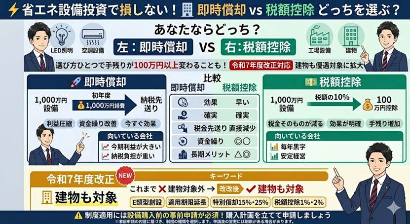 省エネ設備投資 即時償却と税額控除の選び方