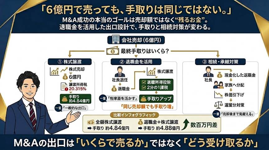 同じ売却額でも手取りが変わる──M&Aの出口を「退職金の活用」で設計する3つの視点