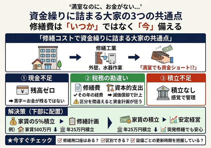修繕コストで資金繰りに詰まる大家の共通点