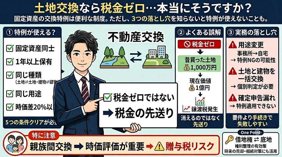 不動産を「交換」すれば税金はゼロ？固定資産の交換特例で見落としがちな3つの落とし穴