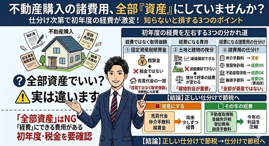 不動産を買ったときの諸費用、ぜんぶ「資産」にしていませんか？――初年度の経費が変わる3つの分かれ道
