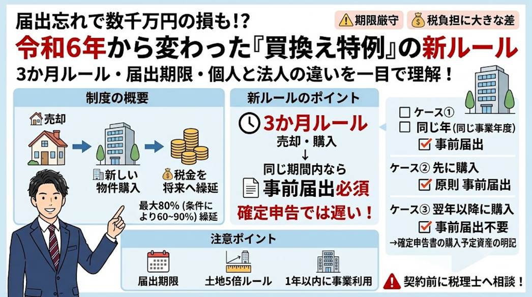 うっかり「届出」を忘れると数千万円の損？特定資産の買換え特例、令和6年からの新ルールを徹底解説