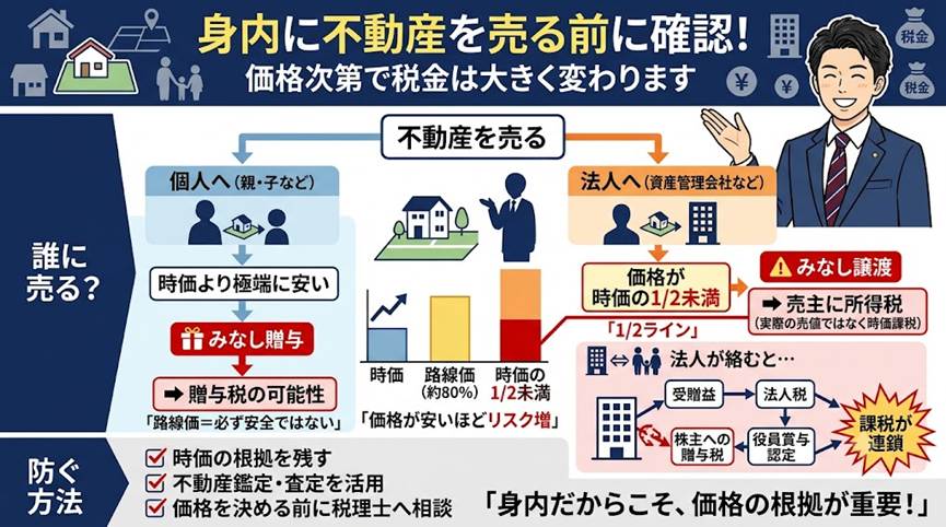 身内に不動産を売るとき、その価格で本当に大丈夫？——「時価」を外すと課税が連鎖する3つの分岐