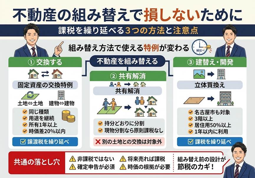 不動産を「組み替える」とき、その税金は避けられない？——課税を繰り延べる3つの手と見落としがちな要件