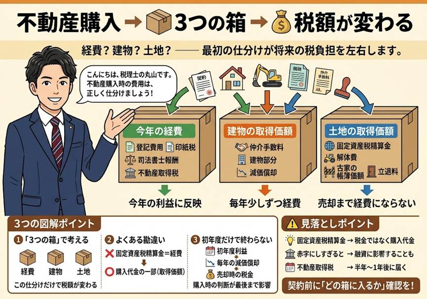 不動産を買ったときの諸費用、どこまで経費にできる？——取得価額の線引きで初年度から税額が変わる3つの分岐