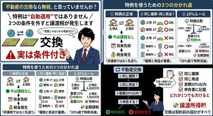 不動産を「交換」すれば税金はかからない、と思っていませんか？――特例を取りこぼさず損しないための3つの分かれ道