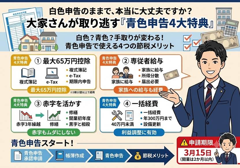 白色のままで大丈夫？大家が取り逃す青色の4大特典