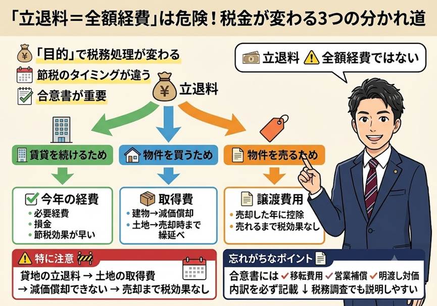 「立退料は全額経費」と思っていませんか？——同じ立退料でも税金が変わる3つの分かれ道