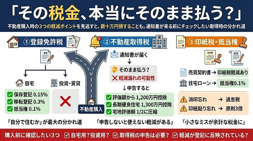 不動産を買ったときの税金、来た通知書どおり払っていませんか？――取得時の軽減を取りこぼさない3つの分かれ道