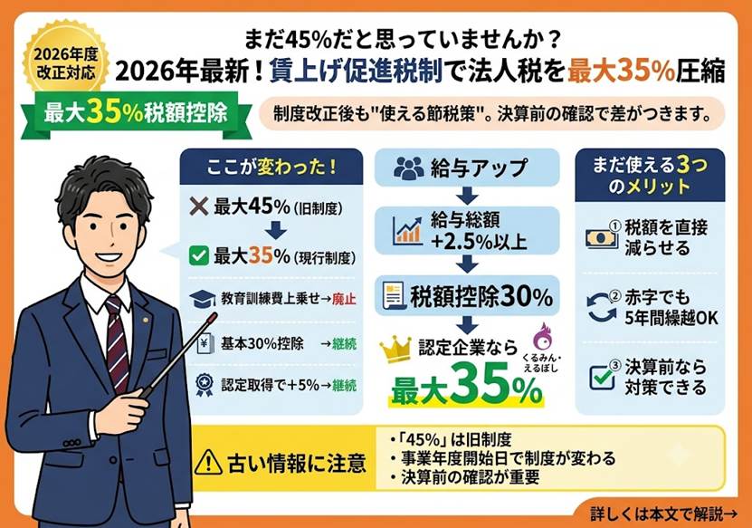 賃上げ促進税制で法人税を最大35%圧縮 中小企業の実務