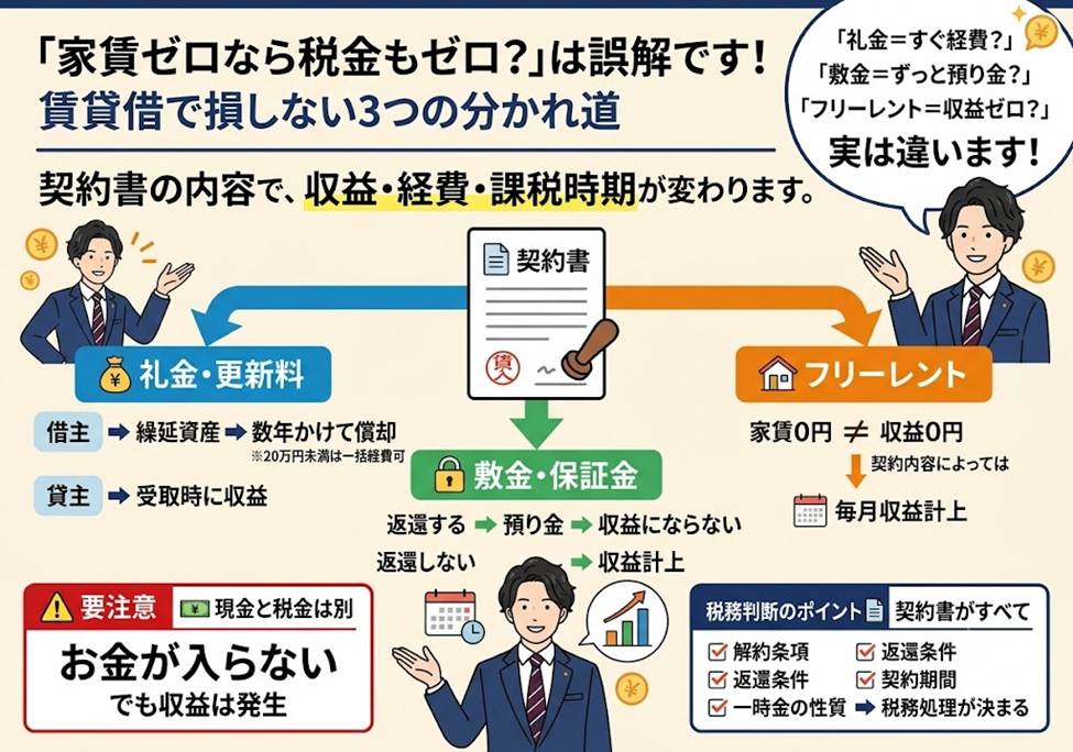 家賃をもらっていない期間にも、税金がかかる？——賃貸借の一時金とフリーレントで損しない3つの分かれ道