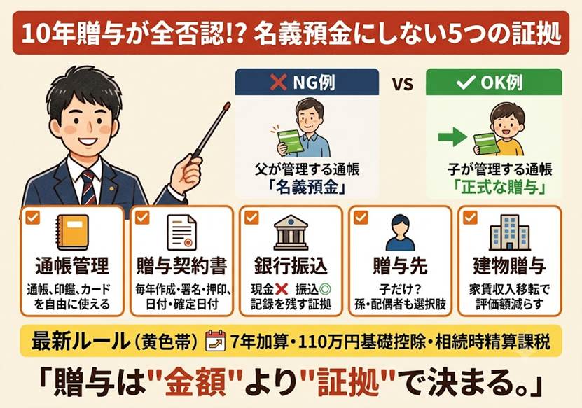 10年贈与が全否認 名義預金にしない5つの証拠