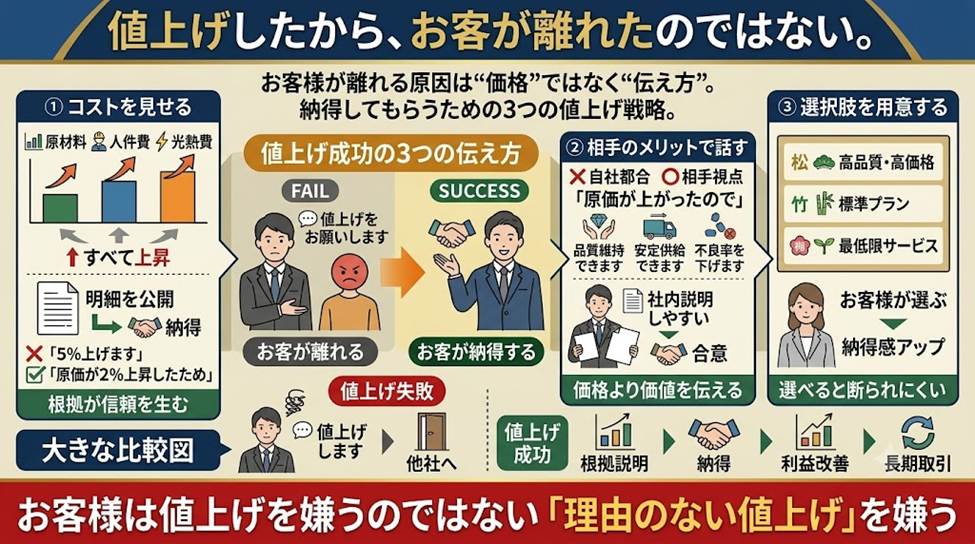その値上げ、なぜお客が離れるのか?―― ”思わず納得”を生む3つの伝え方