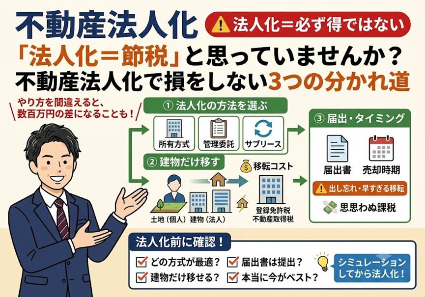 「不動産を法人に移せば節税」と思っていませんか？——法人化で損をしない3つの分かれ道