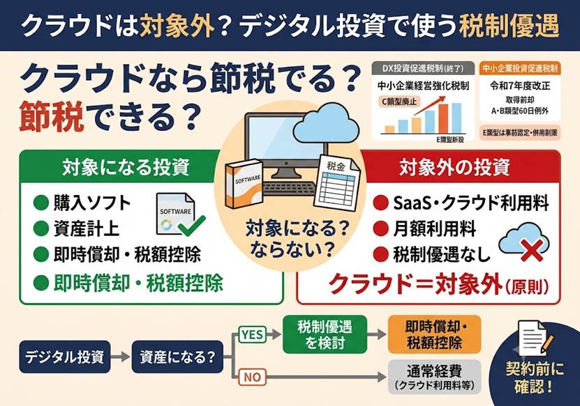 クラウドは対象外?デジタル投資で使う税制優遇の実務