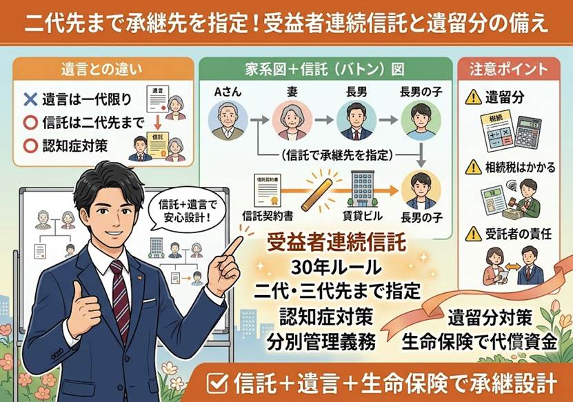 二代先まで承継先を指定 受益者連続信託と遺留分の備え