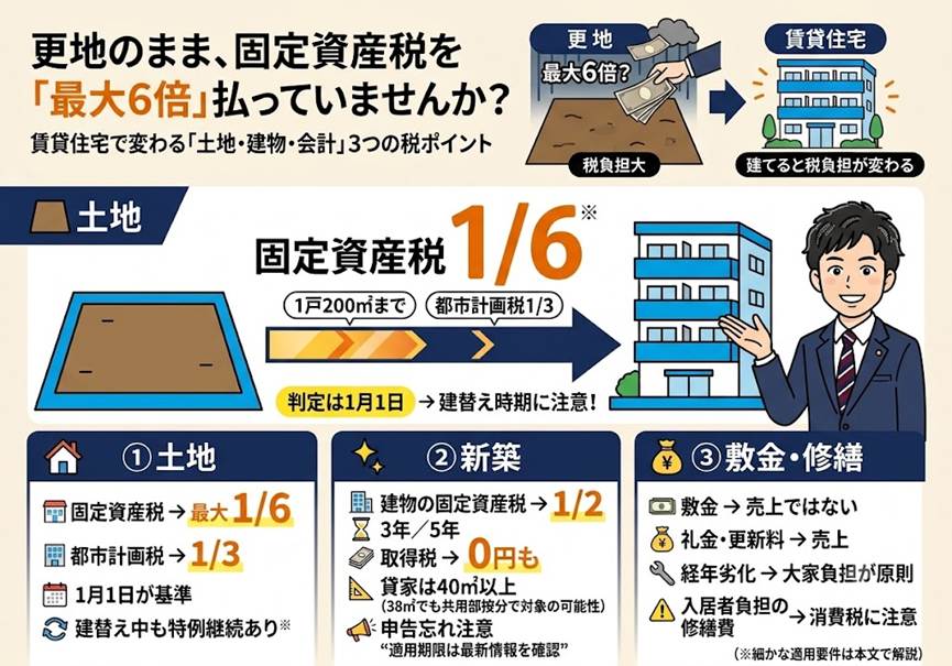 更地のままで固定資産税を6倍払っていませんか？——賃貸住宅で税負担を軽くする3つの勘所