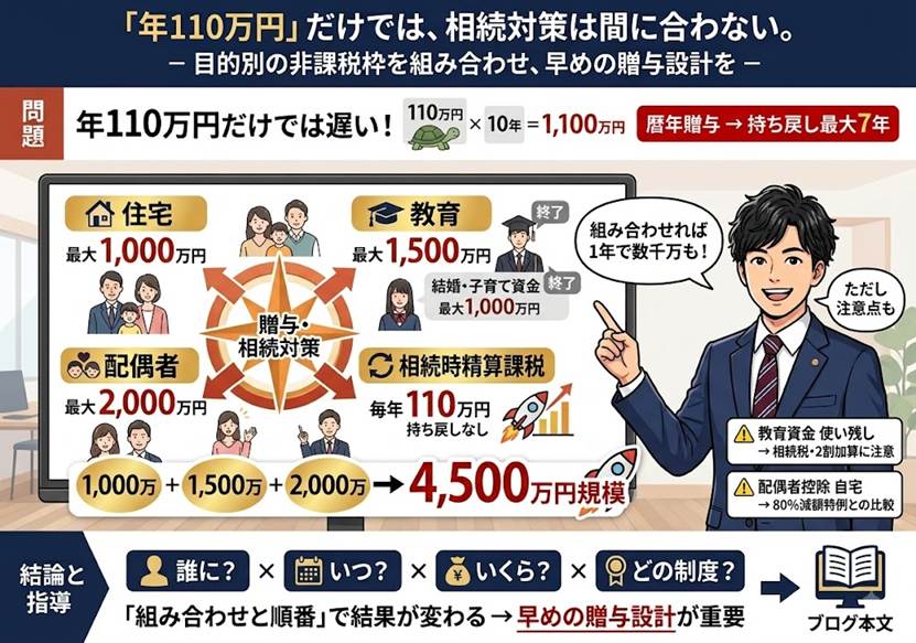 住宅・教育・配偶者控除 目的別贈与の非課税4枠