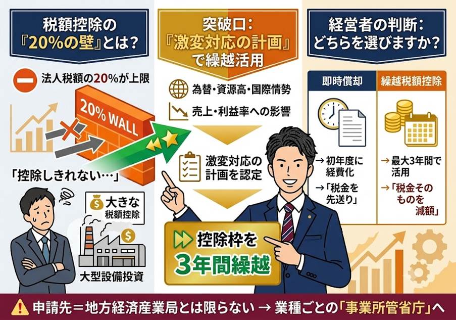 法人税「20%上限」の壁を突破せよ。控除しきれない減税枠を3年間繰り越す「激変対応計画」とは