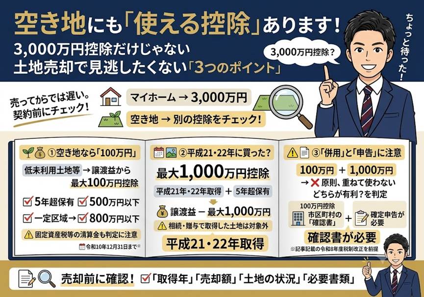 空き地を売るとき「3000万円控除」だけで満足していませんか？——土地の譲渡で使い残しがちな特別控除3つ