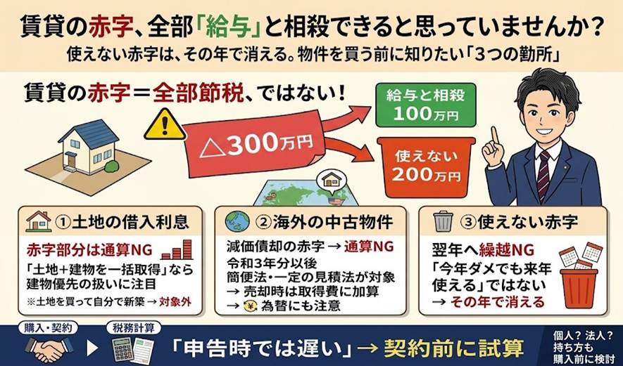「賃貸の赤字は給与と相殺できる」と思っていませんか？——通算できない赤字で損しない3つの勘所