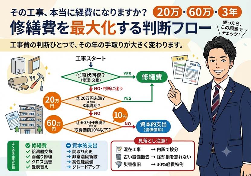 20万・60万・3年 修繕費を最大化する判断フロー