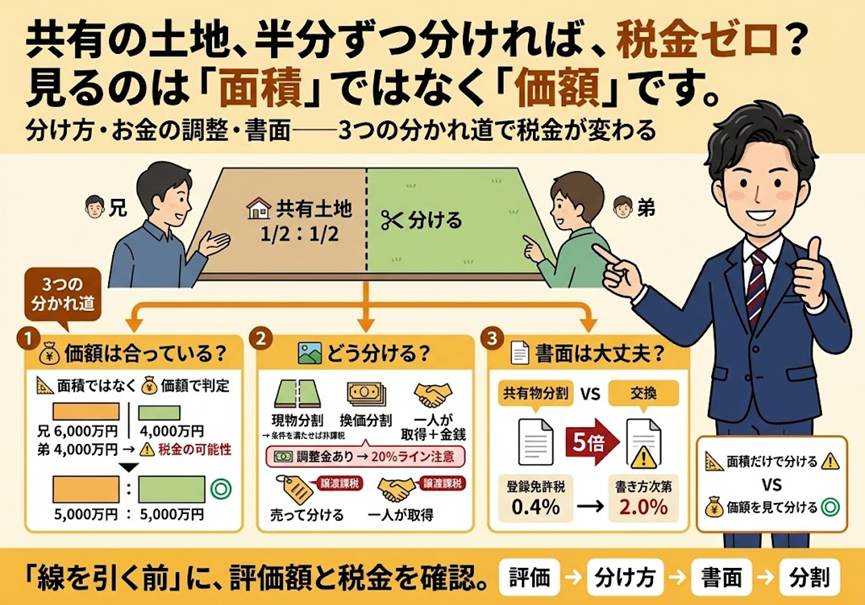 共有の土地を分けるだけなら税金はかからない？——共有物分割で損しない3つの分かれ道