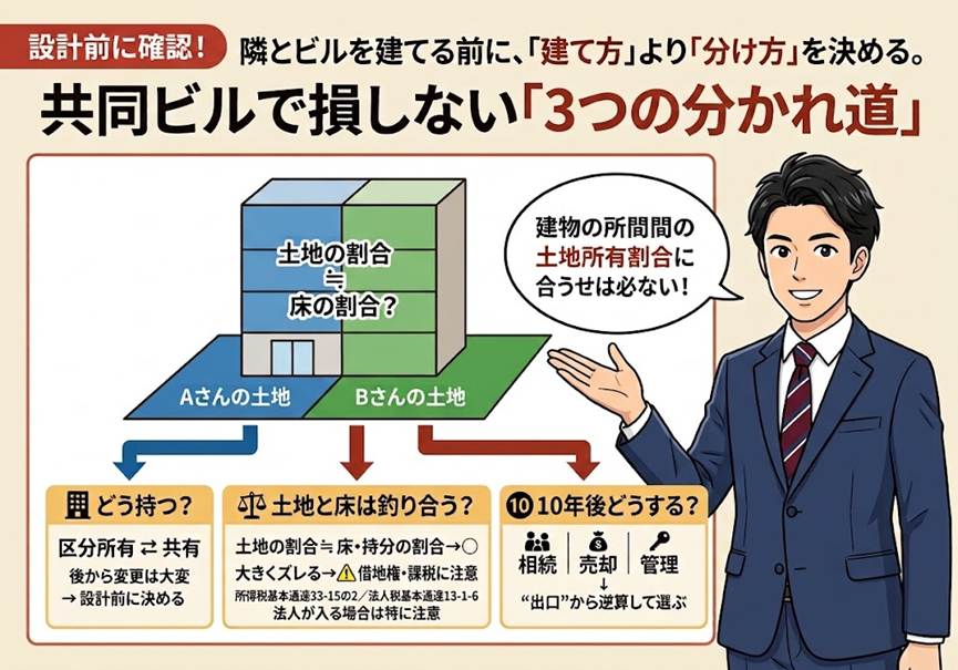 隣の地主から「一緒にビルを建てないか」と言われたら？——共同ビルで損しない3つの分かれ道