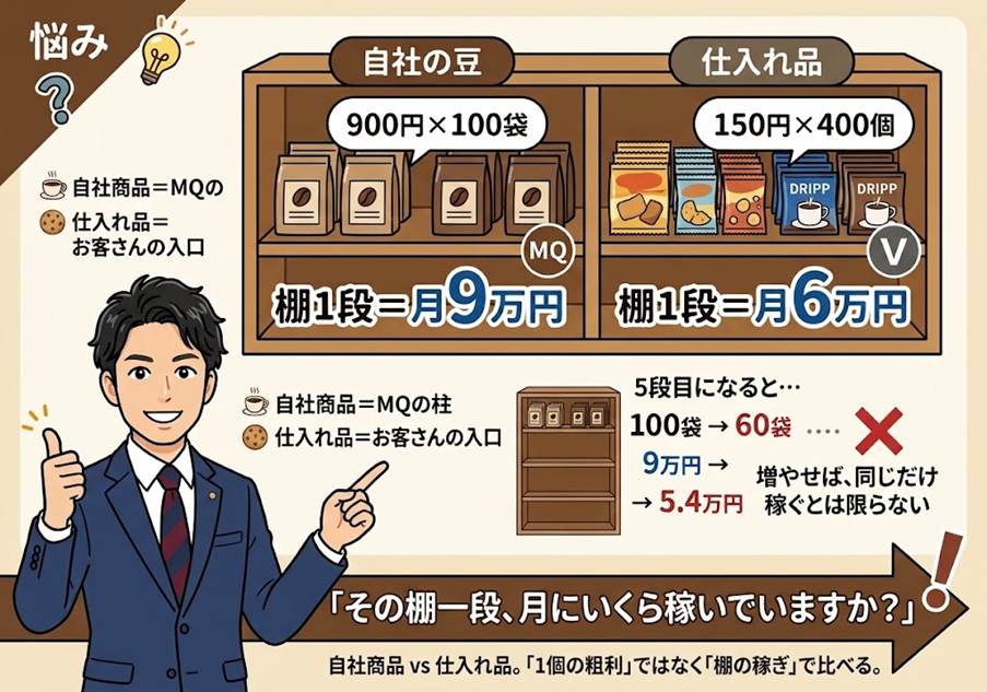 「棚一段は、月にいくら稼いでいますか」──自社ブランドと仕入れ品を、同じ物差しで並べた話